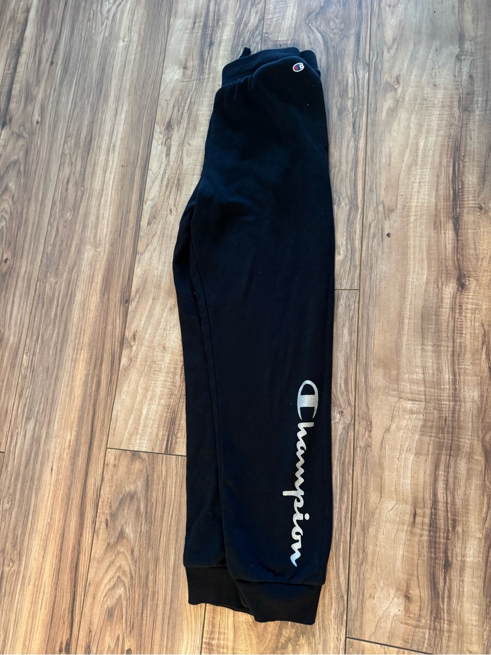 Champion Kids Black Sweatpants with White Script Logo
